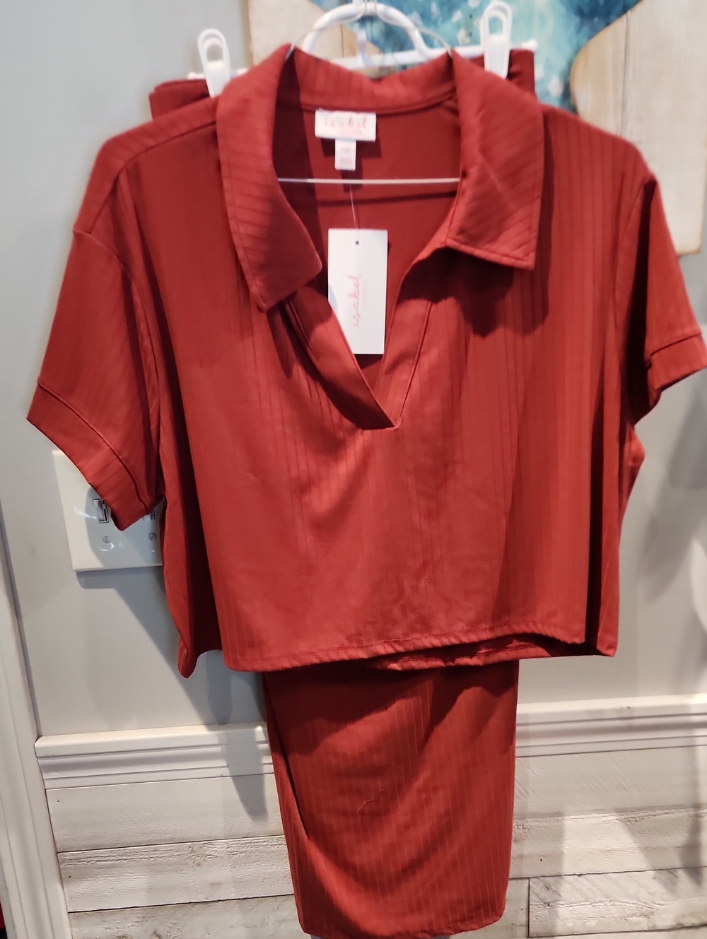 NWT Isabel Maternity by Ingrid & Isabel Rust Red Ribbed Two-Piece Skirt Set